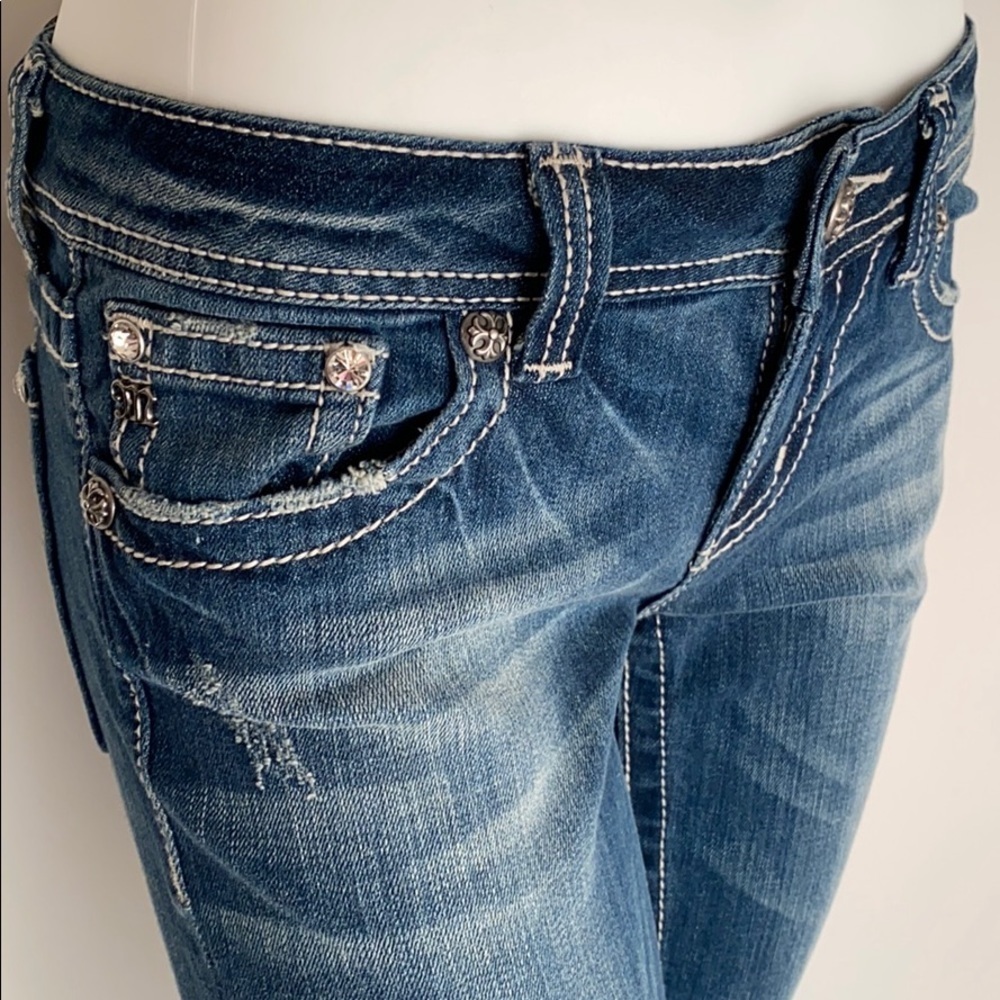Miss Me JP5162 peace sign embroidered bootcut blue jeans 28x34 - Picture 6 of 15